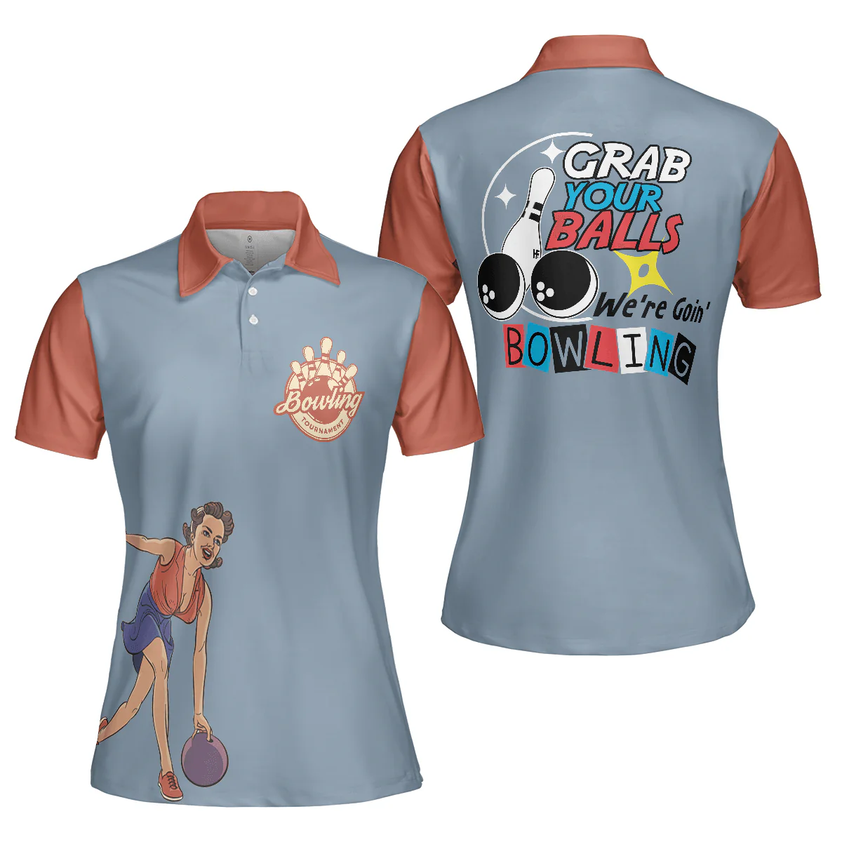 Bowling Women Polo Shirt - Funny Bowling Women Polo Shirt, Grab Your Balls We're Going Bowling Polo Shirt - Gift For Wife, Family, Bowling Lovers - Image 2