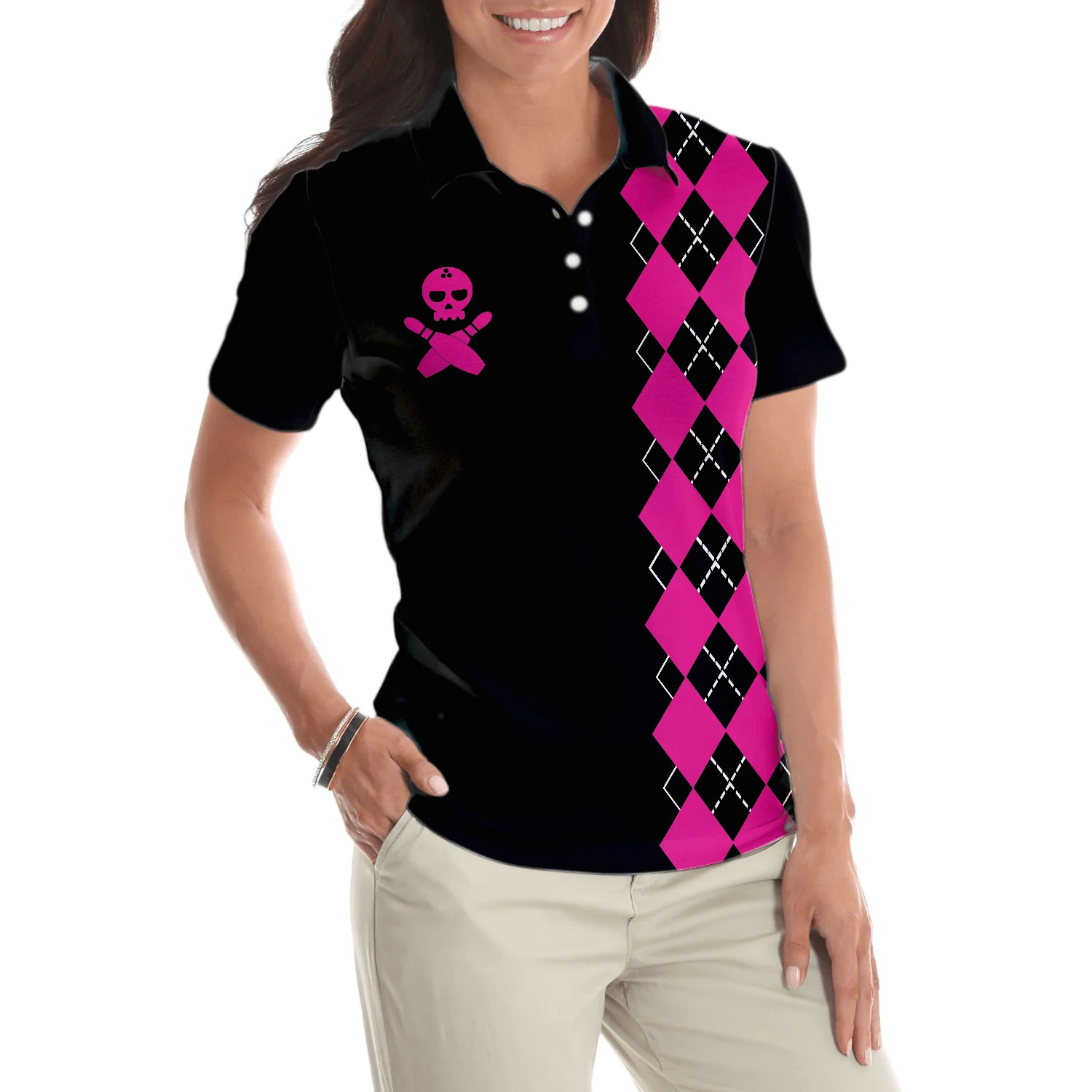 Bowling Women Polo Shirts - Yes I'm A Girl Yes I Speak Fluent Bowling Women Polo Shirt, Skull Bowling Shirt With Sayings - Perfect Gift For Women - Image 5