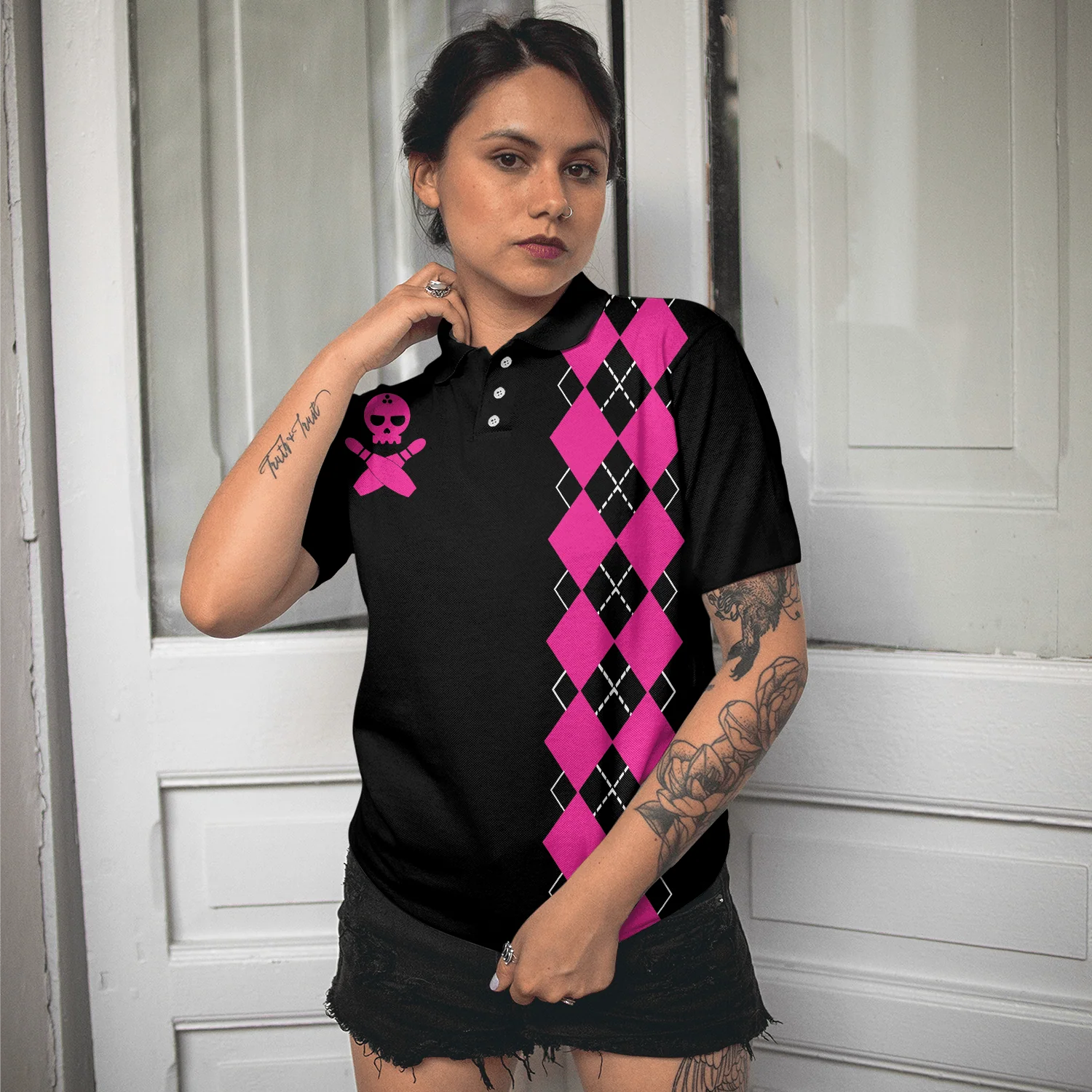 Bowling Women Polo Shirts - Yes I'm A Girl Yes I Speak Fluent Bowling Women Polo Shirt, Skull Bowling Shirt With Sayings - Perfect Gift For Women - Image 6