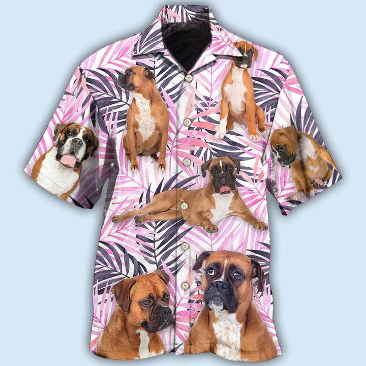 Boxer Aloha Hawaii Shirt - Boxer Tropical Leaf Style Hawaiian Shirt For Summer - Perfect Gift For Dog Lovers, Friend, Family