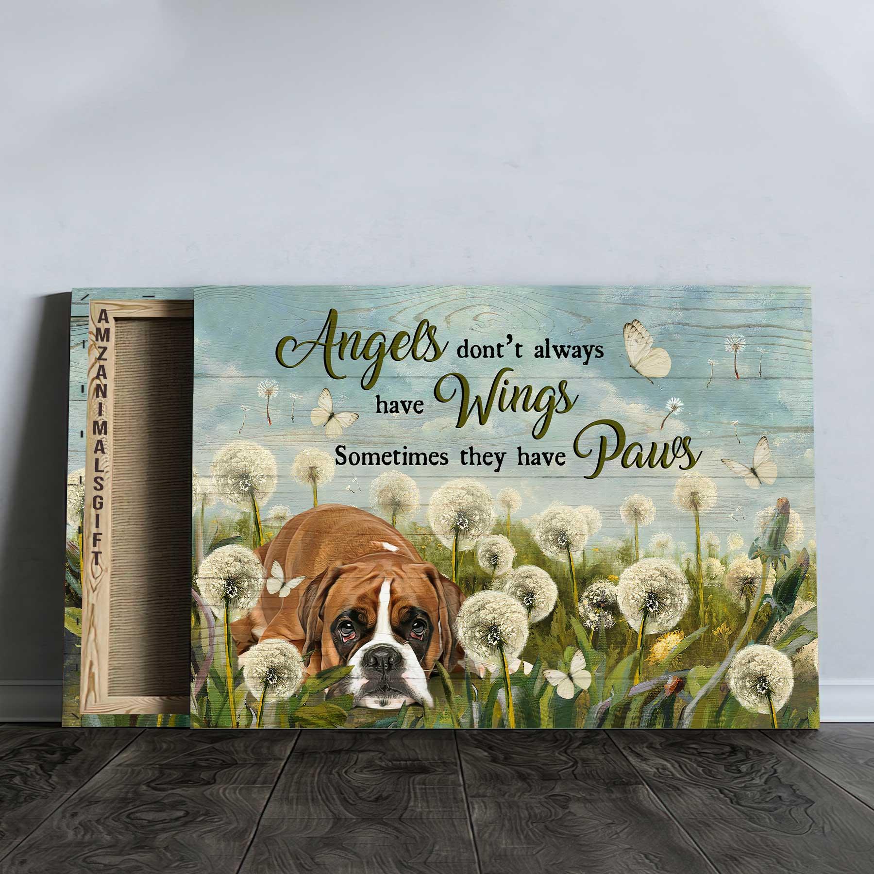 Boxer Premium Wrapped Landscape Canvas - Boxer Painting, Dandelion Field, Angels Don't Always Have Wings - Gift For Boxer Lovers - Image 3