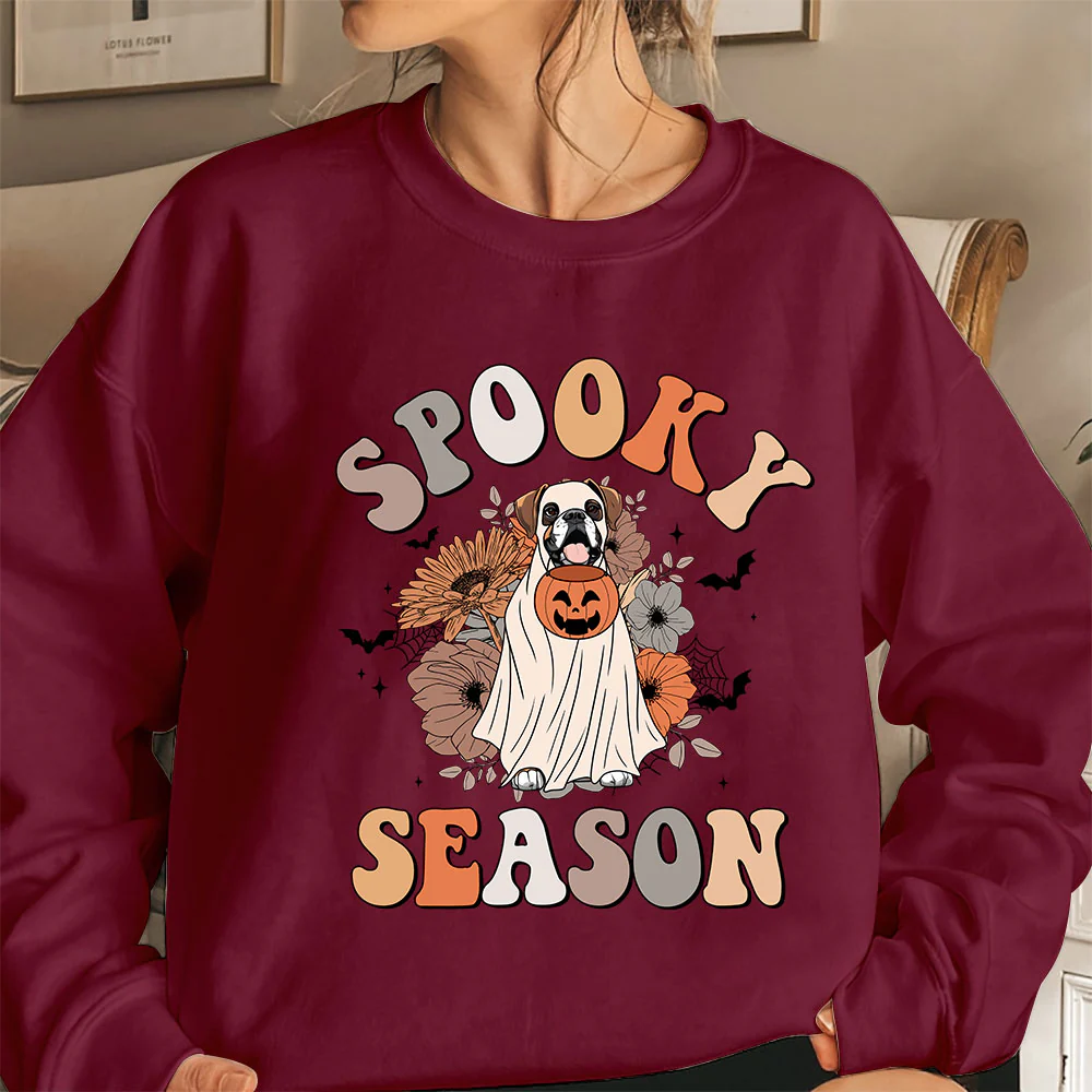 Boxer Spooky Season Sweatshirt, Ghost Boxer Shirt, Boxer Halloween Sweatshirt, Spooky Season Dog Shirt, Halloween Dog Shirt - Image 3