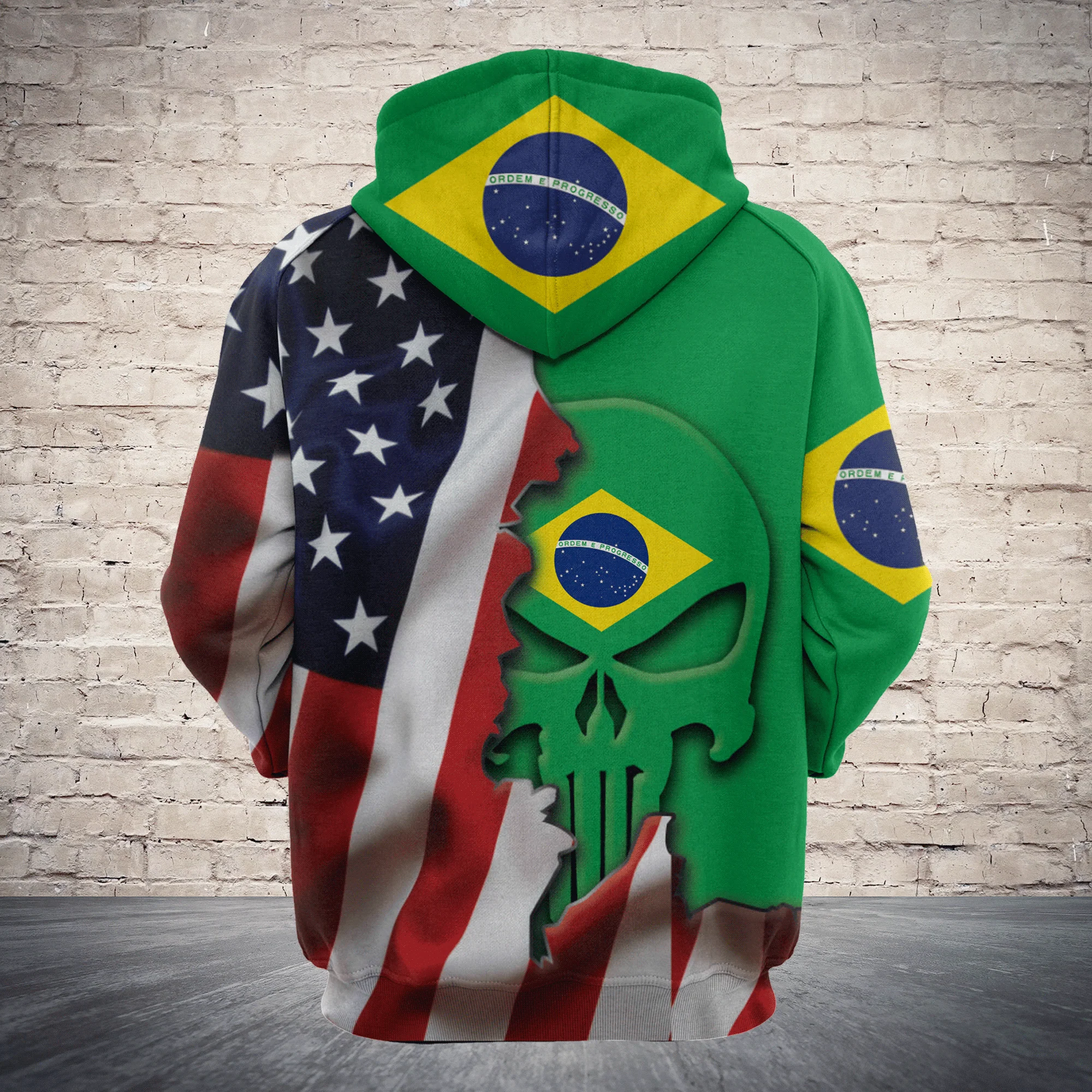 Brazil Proud Skull Pullover Halloween Premium Hoodie, Perfect Outfit For Men And Women On Christmas New Year Autumn Winter - Image 2