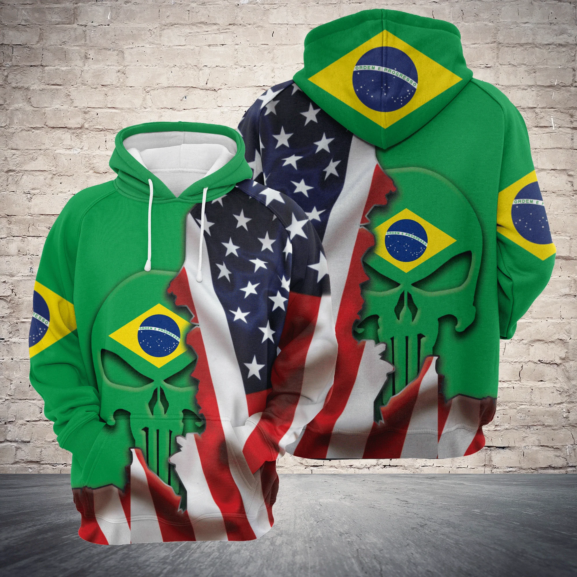 Brazil Proud Skull Pullover Halloween Premium Hoodie, Perfect Outfit For Men And Women On Christmas New Year Autumn Winter - Image 3