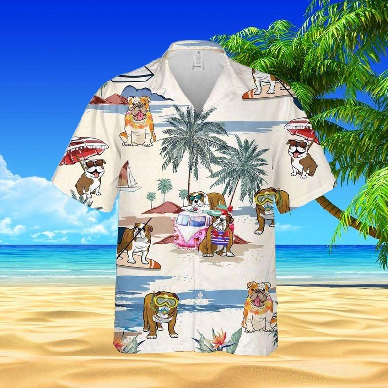Bulldog Aloha Hawaiian Shirt - Funny Bulldog Hawaiian Shirt, Tropical Coconut Hawaiian Shirt For Men & Women, Bulldog Lover
