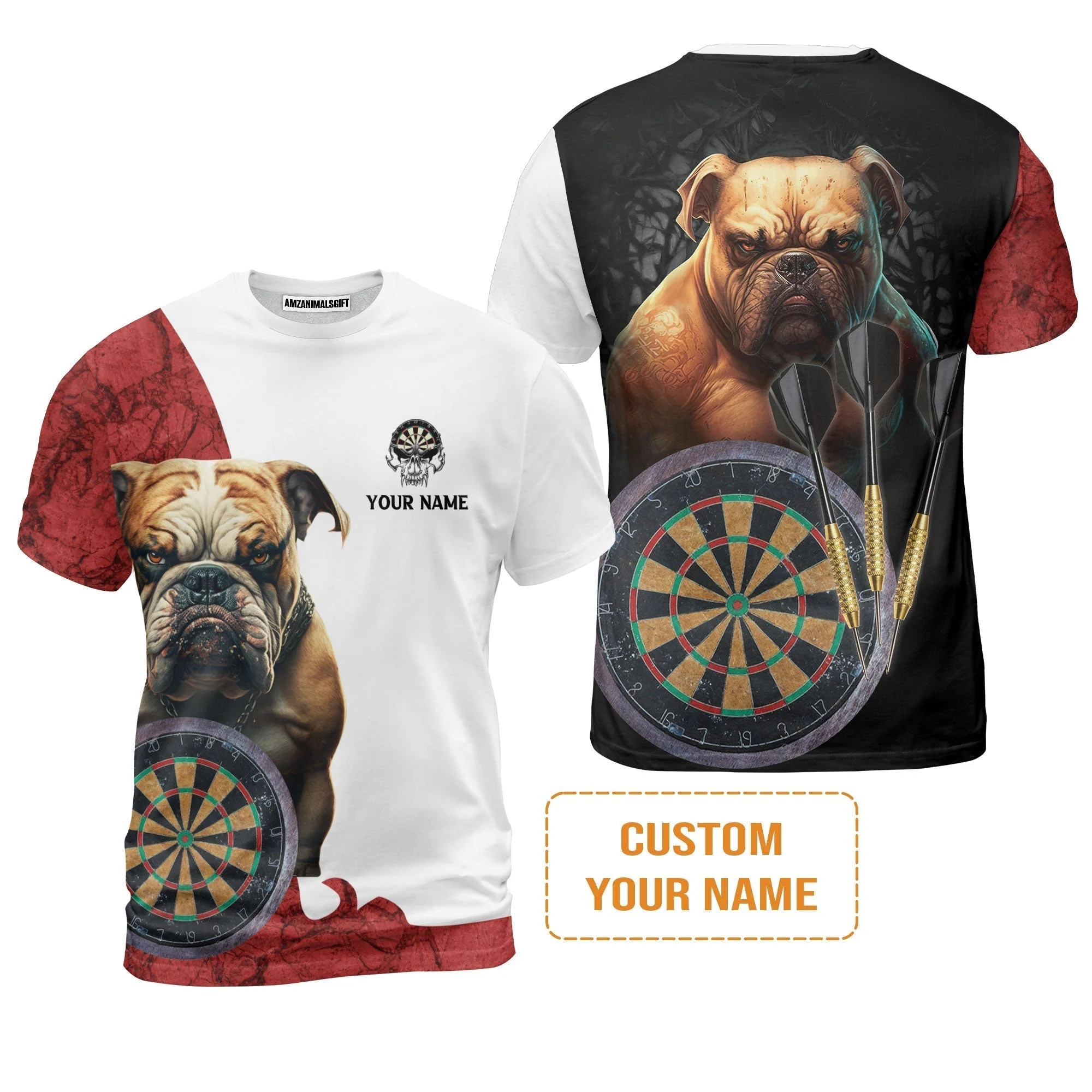 Bulldog And Darts Custom Name Sweatshirt, Bullseye Dartboard Personalized Sweatshirt - Gift For Darts Lovers, Friends, Team, Dog Lovers - Image 7