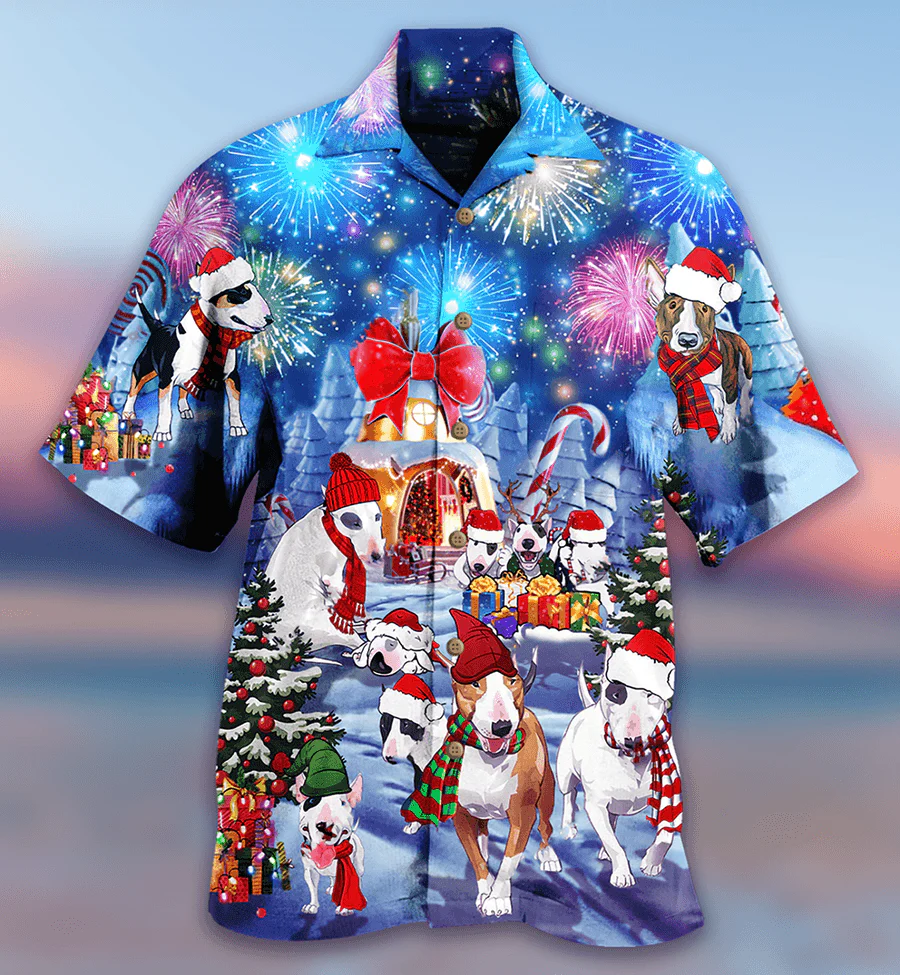 Bully Hawaiian Shirt, Dog Merry Christmas Aloha Hawaiian Shirt For Summer, Bull Terrier Hawaiian Shirt, Gift For Men Women, Dog Lover, Friends