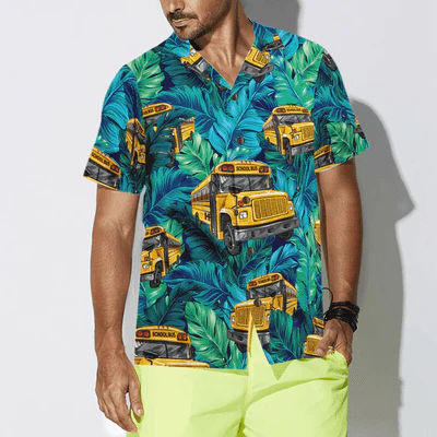 Bus Driver Hawaiian Shirt, Tropical Leaves School Bus Driver Aloha Shirt For Men - Perfect Gift For Bus Driver, Husband, Boyfriend, Friend, Family - Image 3