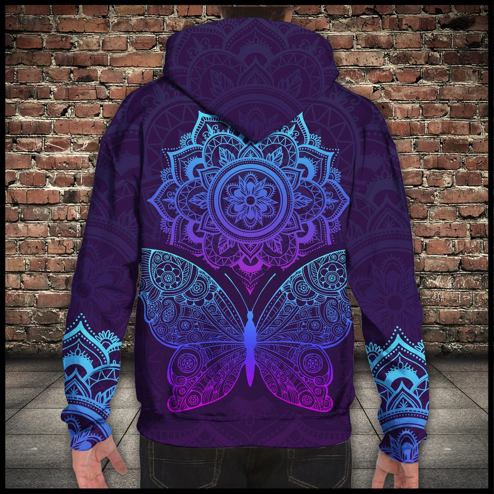Butterfly Beauty Mandala Pullover Premium Hoodie , Perfect Outfit For Men And Women On Christmas New Year Autumn Winter - Image 2