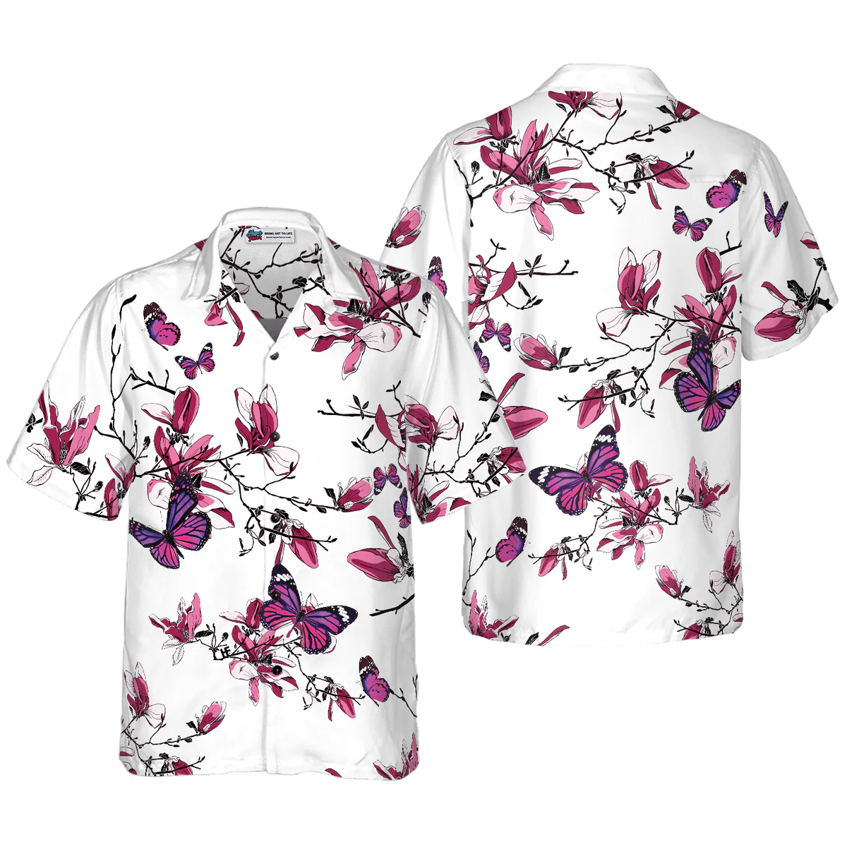 Butterfly Hawaiian Shirt, Tropical Flowers,  Floral Butterfly Pattern Aloha Shirt For Men - Perfect Gift For Husband, Boyfriend, Friend, Family