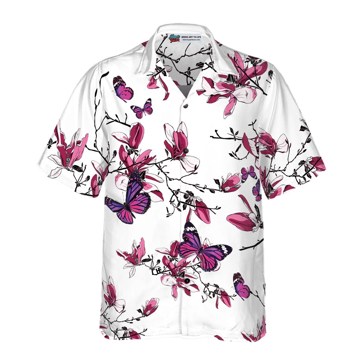 Butterfly Hawaiian Shirt, Tropical Flowers,  Floral Butterfly Pattern Aloha Shirt For Men - Perfect Gift For Husband, Boyfriend, Friend, Family - Image 2