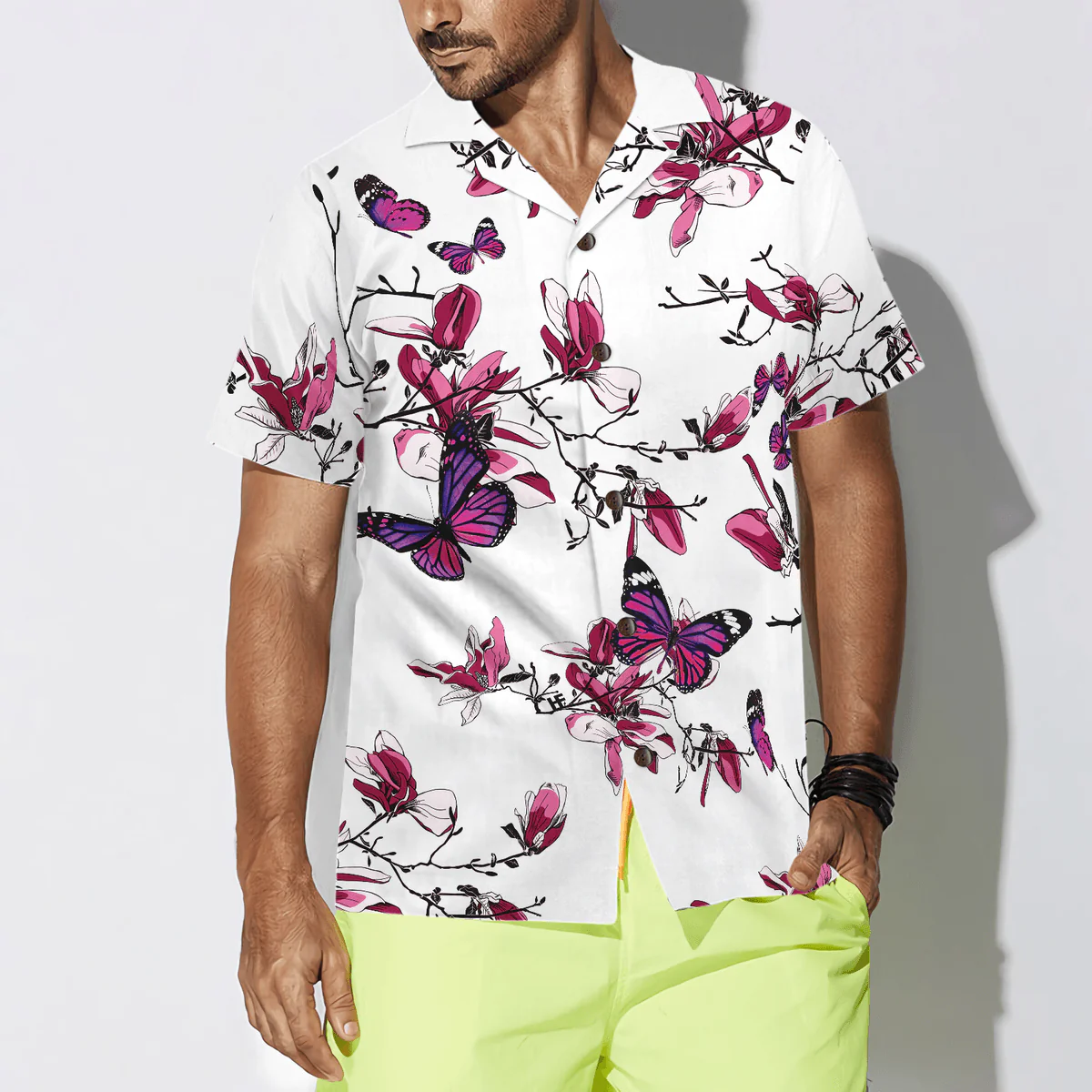 Butterfly Hawaiian Shirt, Tropical Flowers,  Floral Butterfly Pattern Aloha Shirt For Men - Perfect Gift For Husband, Boyfriend, Friend, Family - Image 4