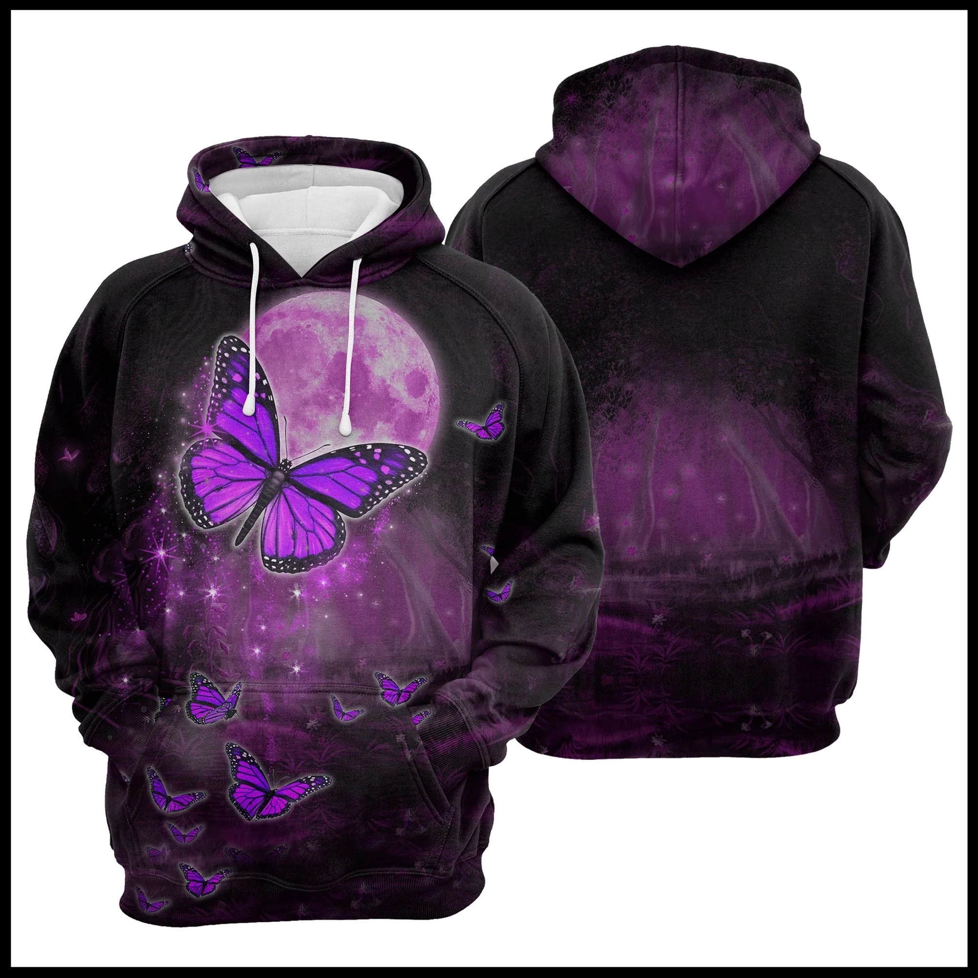 Butterfly Purple Moon Pullover Premium Hoodie, Perfect Outfit For Men And Women On Christmas New Year Autumn Winter - Image 3