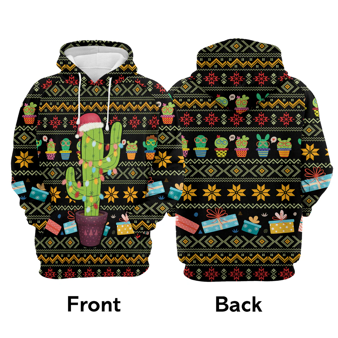 Cactus Premium Christmas Hoodie, Cactus Light Xmas Christmas Unisex Hoodie For Men & Women - Perfect Gift For Christmas, Friends, Family - Image 3