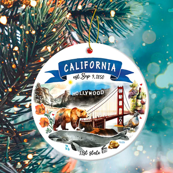 California State Ceramic Christmas Ornament - California State Themes And Landmarks Circle Ceramic Ornament, Perfect Gift For Christmas - Image 5