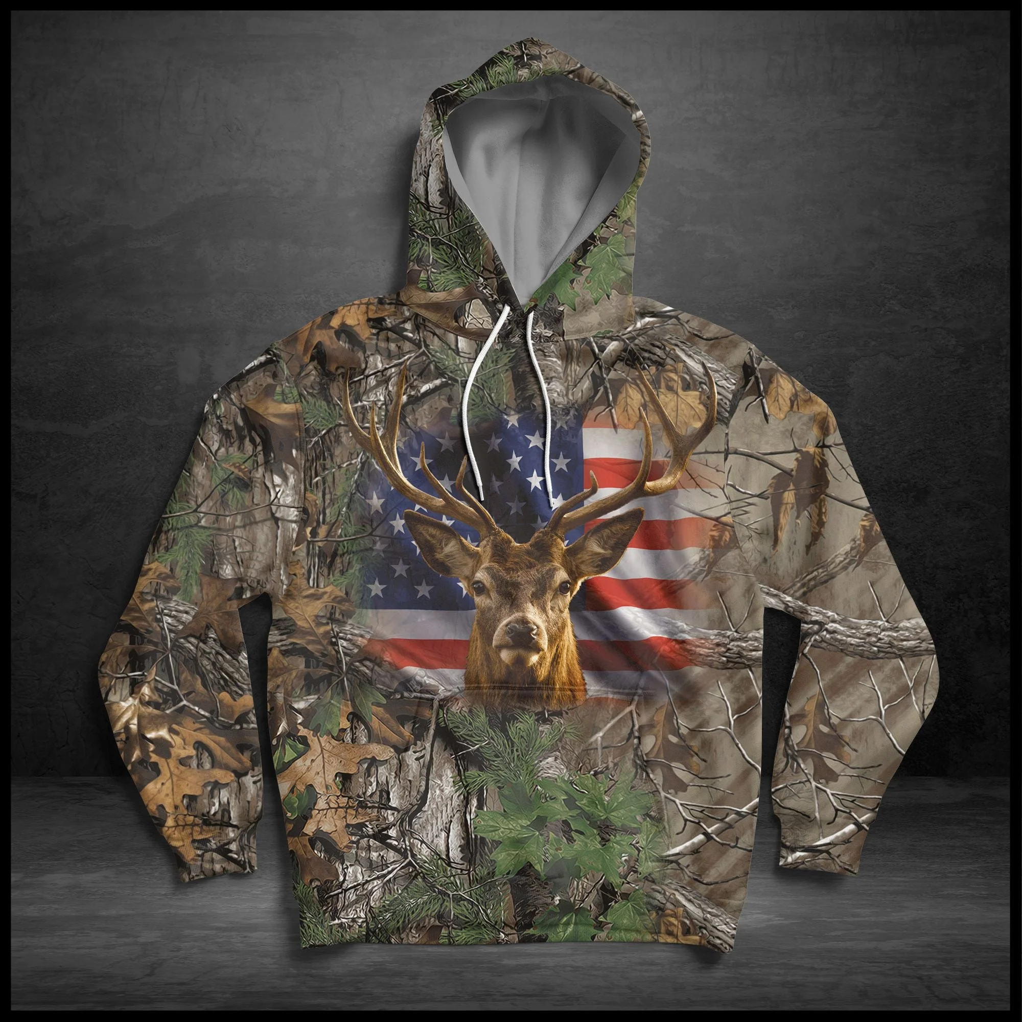 Camo Deer Pullover Premium Hoodie American Flag, Perfect Outfit For Men And Women On Christmas New Year Autumn Winter - Image 2