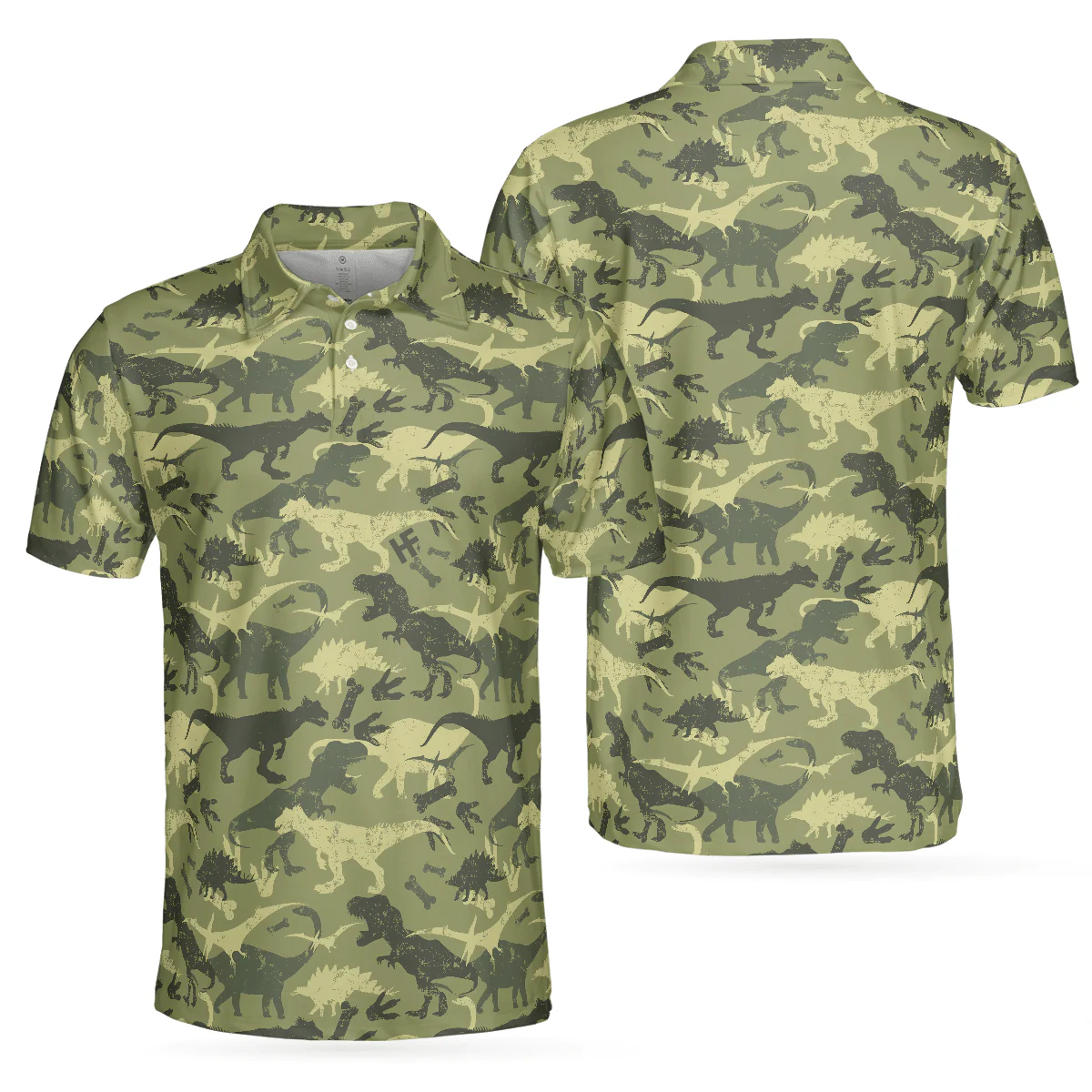 Camouflage Dinosaur Pattern Short Sleeve Polo Shirt, Camo Military Polo Shirt, Best Dinosaur Shirt For Men, Gift for Men - Image 2