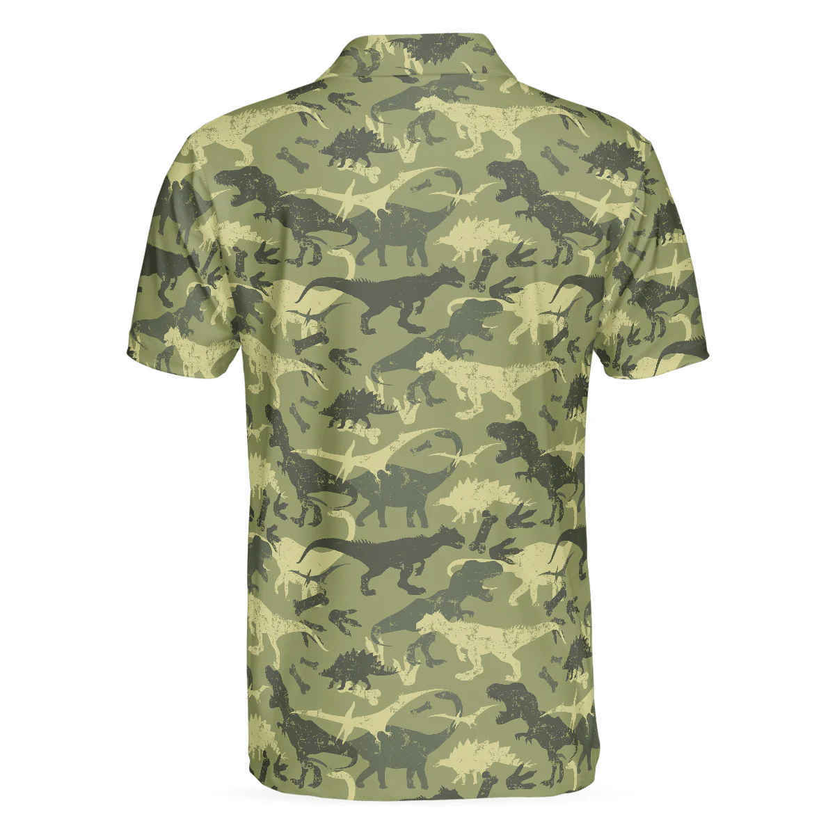 Camouflage Dinosaur Pattern Short Sleeve Polo Shirt, Camo Military Polo Shirt, Best Dinosaur Shirt For Men, Gift for Men - Image 3