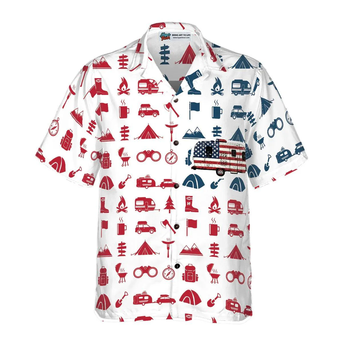 Campervan American Flag Hawaiian Shirt,Camping Car Hawaiian Shirt - Perfect Gift For Lover, Friend, Family