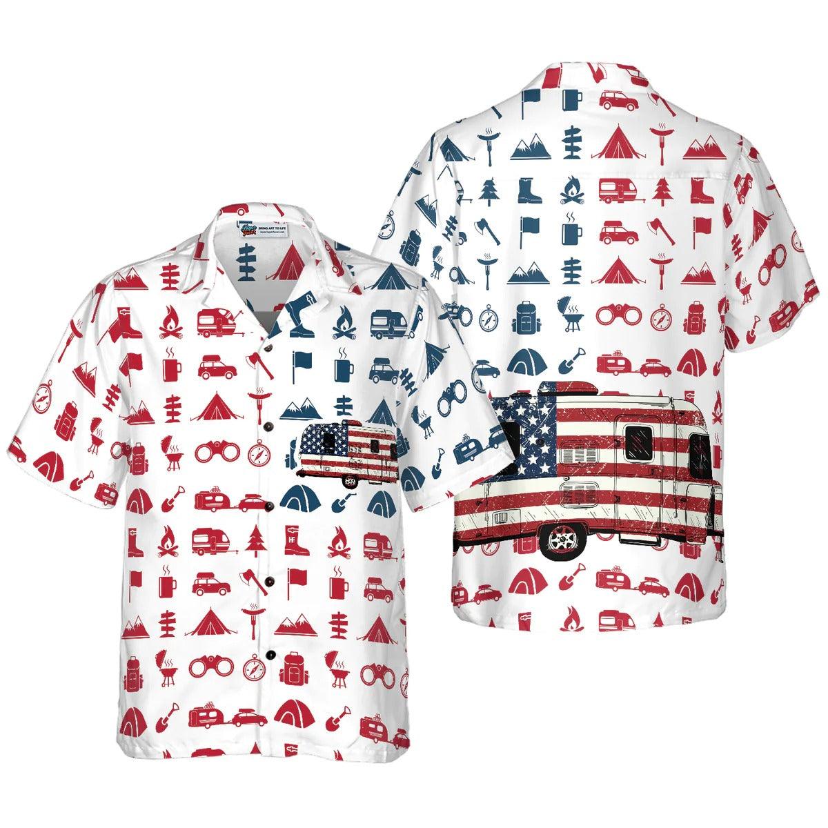 Campervan American Flag Hawaiian Shirt,Camping Car Hawaiian Shirt - Perfect Gift For Lover, Friend, Family - Image 4