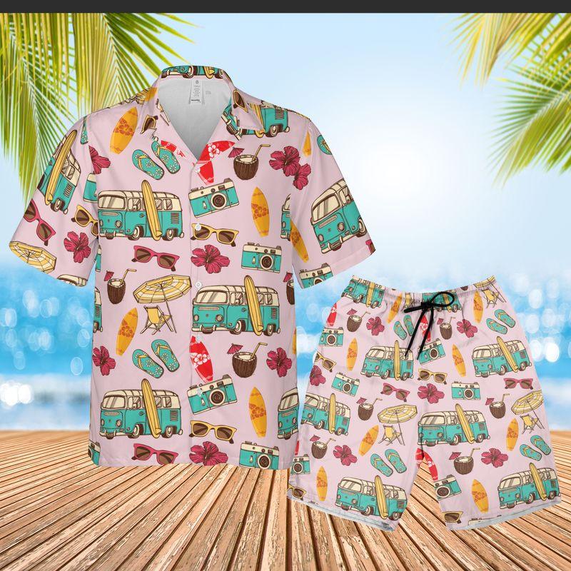 Camping Aloha Hawaiian Shirts For Summer, Retro Tropical Hawaiian Set Holiday Outfits For Men Women, Gift For Friend, Family, Team, Camping Lovers