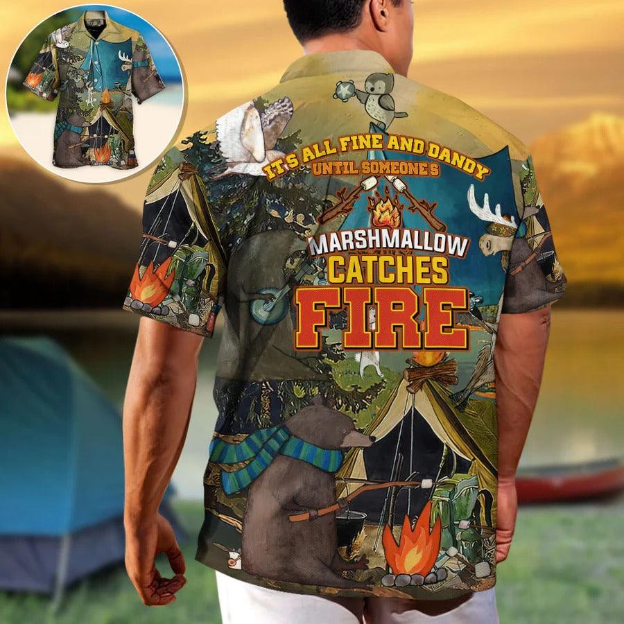 Camping Aloha Shirt, Camping Funny Art Hawaiian Shirt For Summer, Marshmallow Catches Fire Aloha Shirt - Perfect Gift For Men, Women, Camping Lover - Image 2