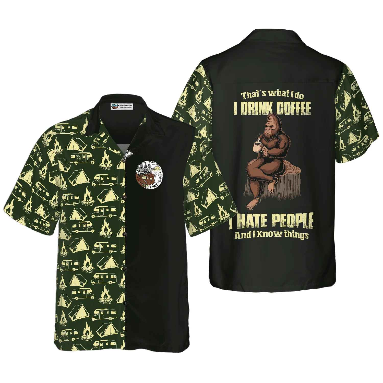 Camping Bigfoot Hawaiian Shirt, Darryl Drink Coffee & Hate People, Colorful Summer Aloha Shirt For Men Women, Perfect Gift For Friend, Family, Husband