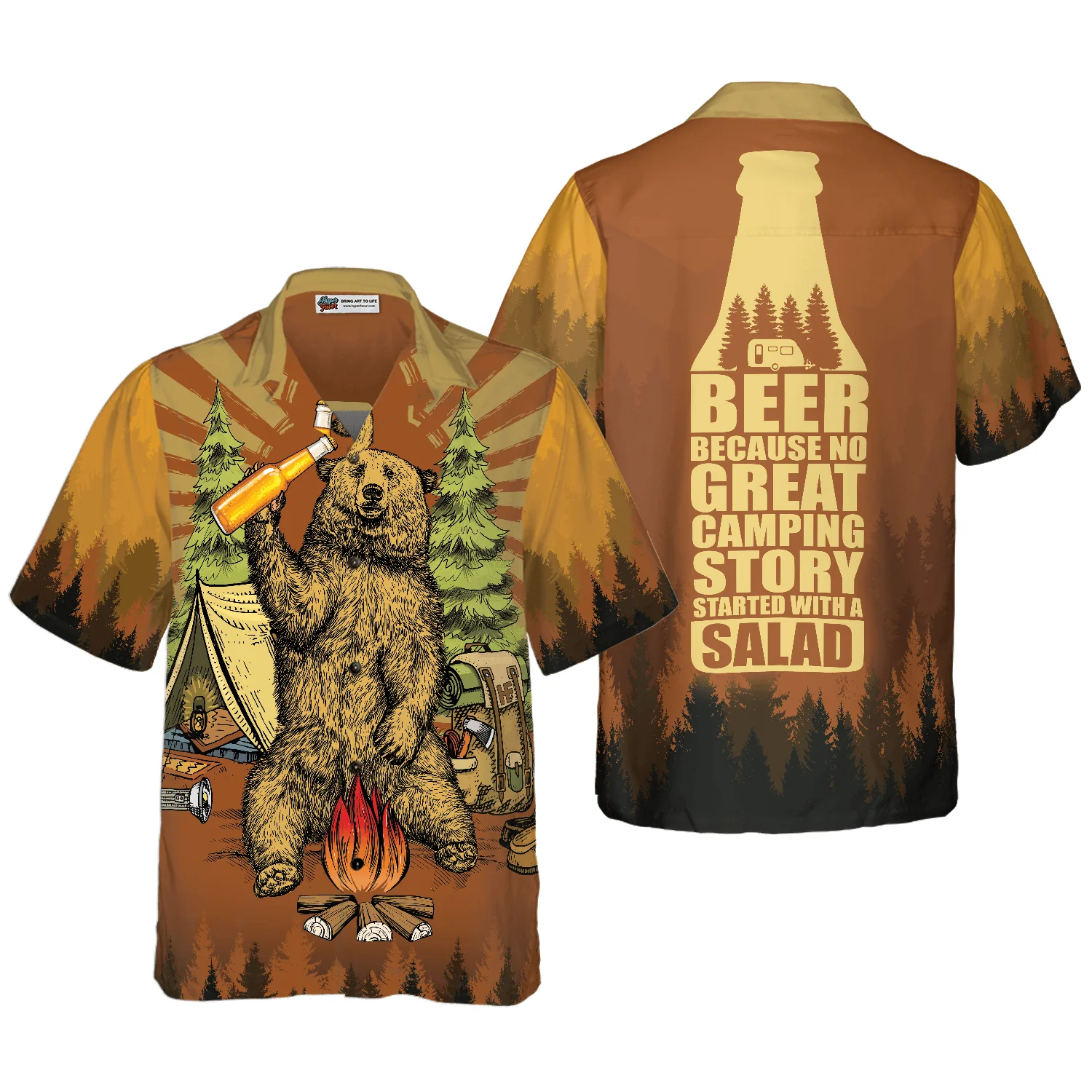 Camping Hawaiian Shirt, Bear Drink Beer Because No Great Campers Story With A Salad, Colorful Summer Aloha Shirt For Men Women, Perfect Gift For Friend