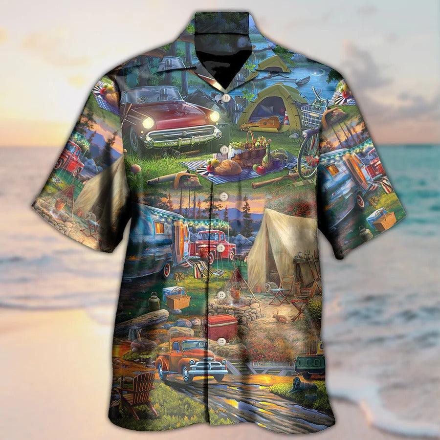 Camping Hawaiian Shirt, Camping Art, Camping Happy Night With Caravans Aloha Shirt For Men And Women - Perfect Gift For Camping Lovers - Image 2