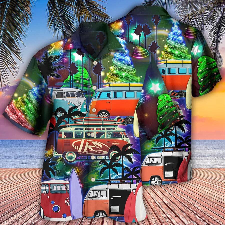 Camping Hawaiian Shirt, Camping Christmas, Camping Caravan Merry Christmas Happy Night Aloha Shirt For Men - Perfect Gift For Camping Lovers, Christmas