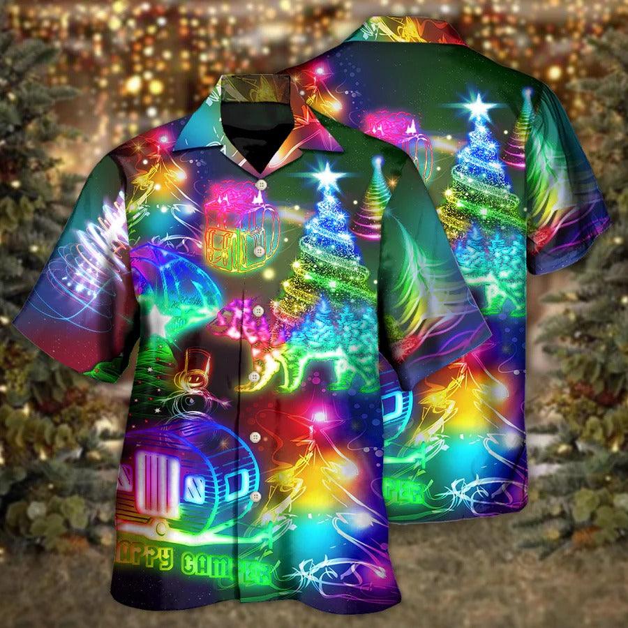 Camping Hawaiian Shirt, Camping Christmas, Camping Merry Christmas Neon Night Aloha Shirt For Men - Perfect Gift For Camping Lovers, Christmas