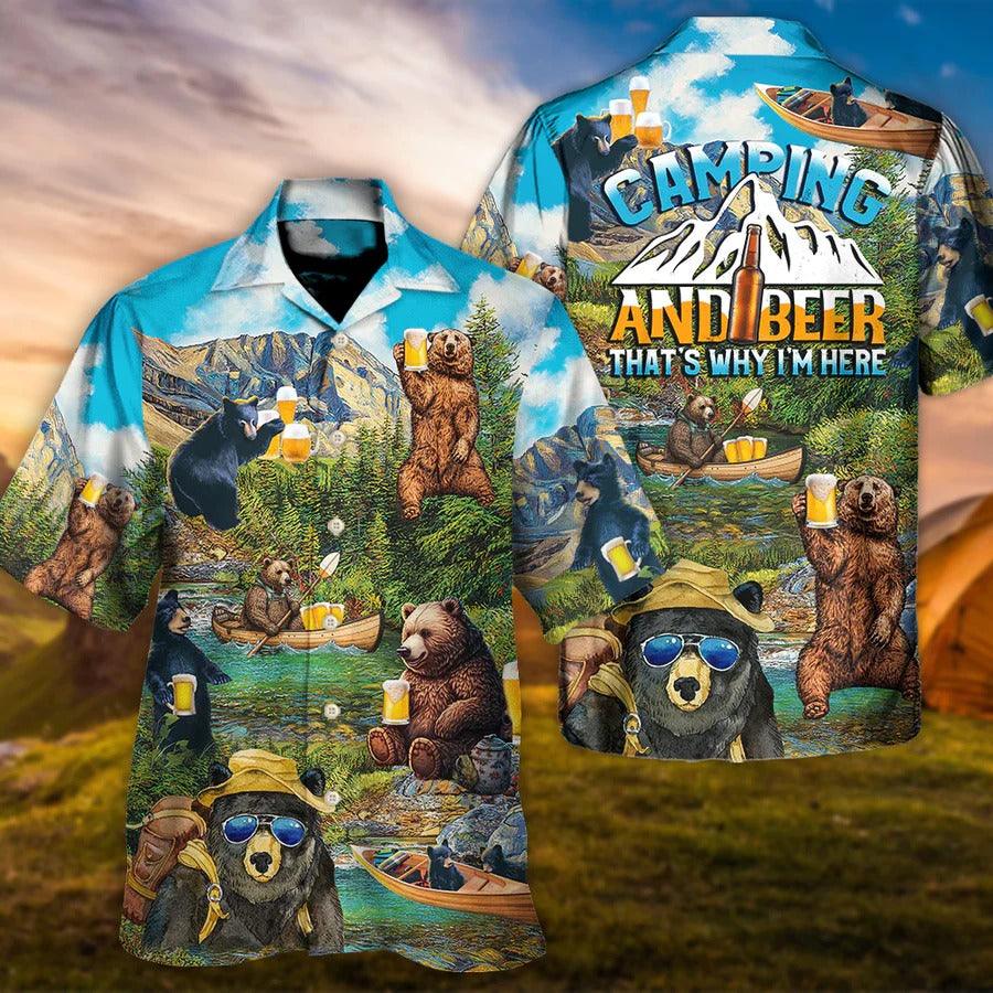 Camping Hawaiian Shirt, Camping Funny Bear Drinking Hawaiian Shirt For Summer, Camping Beer Aloha Shirt - Perfect Gift For Men, Women, Camping Lover