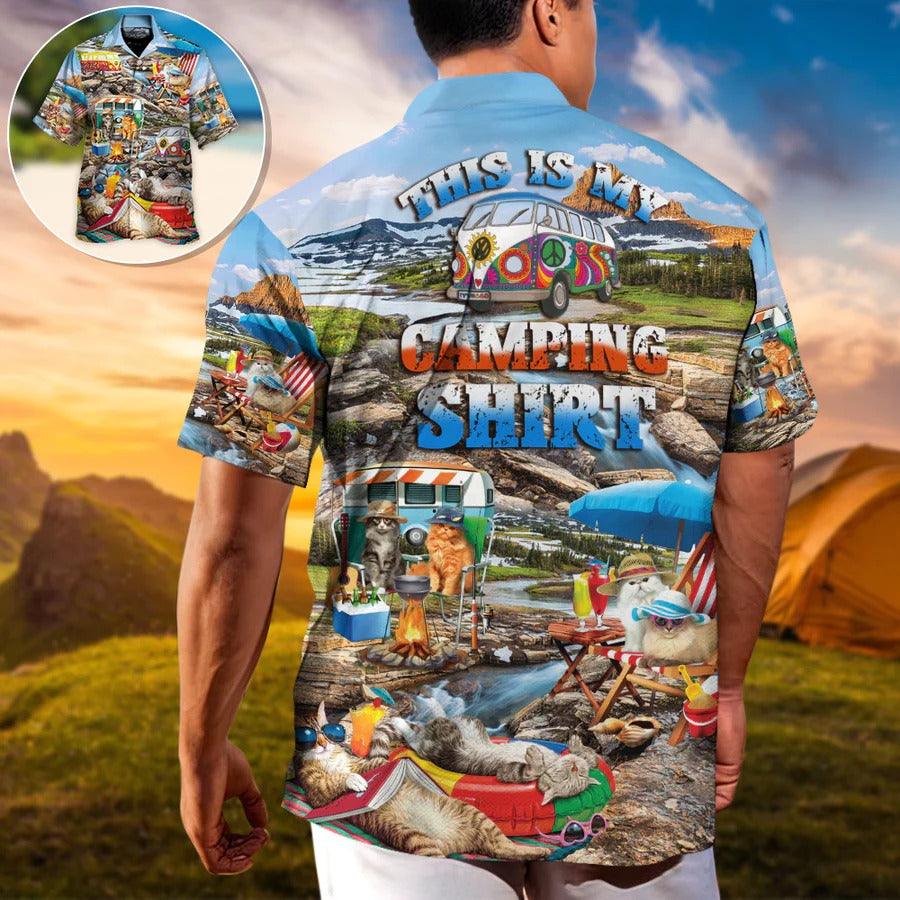 Camping Hawaiian Shirt, Camping Funny Cat Chilling Hawaiian Shirt For Summer, Camping Cat Aloha Shirt - Perfect Gift For Men, Women, Camping Lover - Image 2