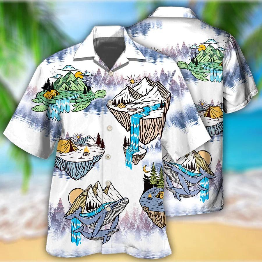Camping Hawaiian Shirt, Camping Turtle And Shark Hawaiian Shirt, Camping Funny Aloha Shirt- Perfect Gift For Men, Women, Camping Lover, Friend, Family - Image 2