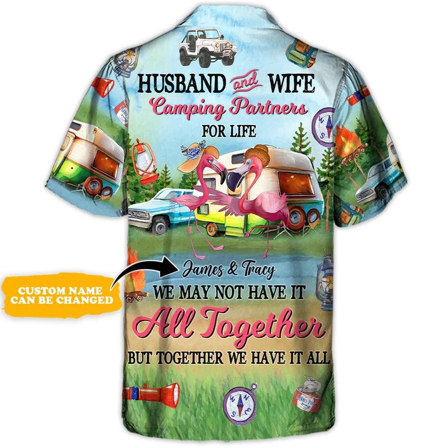 Camping Personalized Hawaiian Shirt, Camping Flamingo Custom Name Hawaiian Shirt, Flamingo Husband And Wife Aloha Shirt - Perfect Gift For Men, Women - Image 2