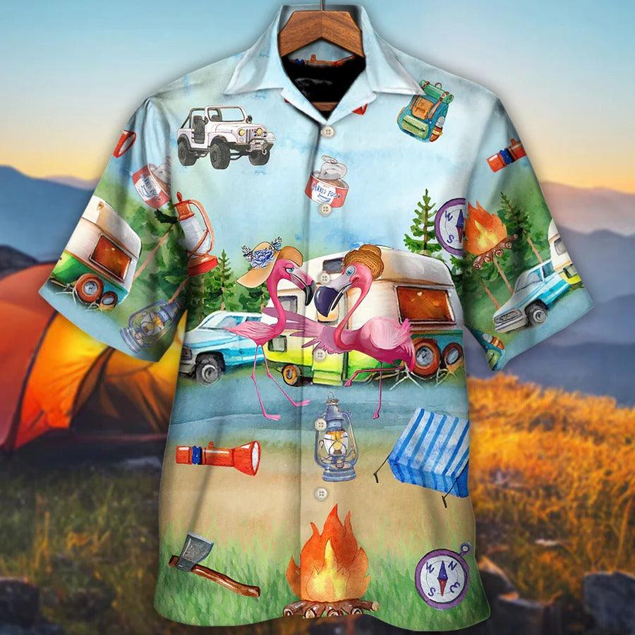 Camping Personalized Hawaiian Shirt, Camping Flamingo Custom Name Hawaiian Shirt, Flamingo Husband And Wife Aloha Shirt - Perfect Gift For Men, Women - Image 3