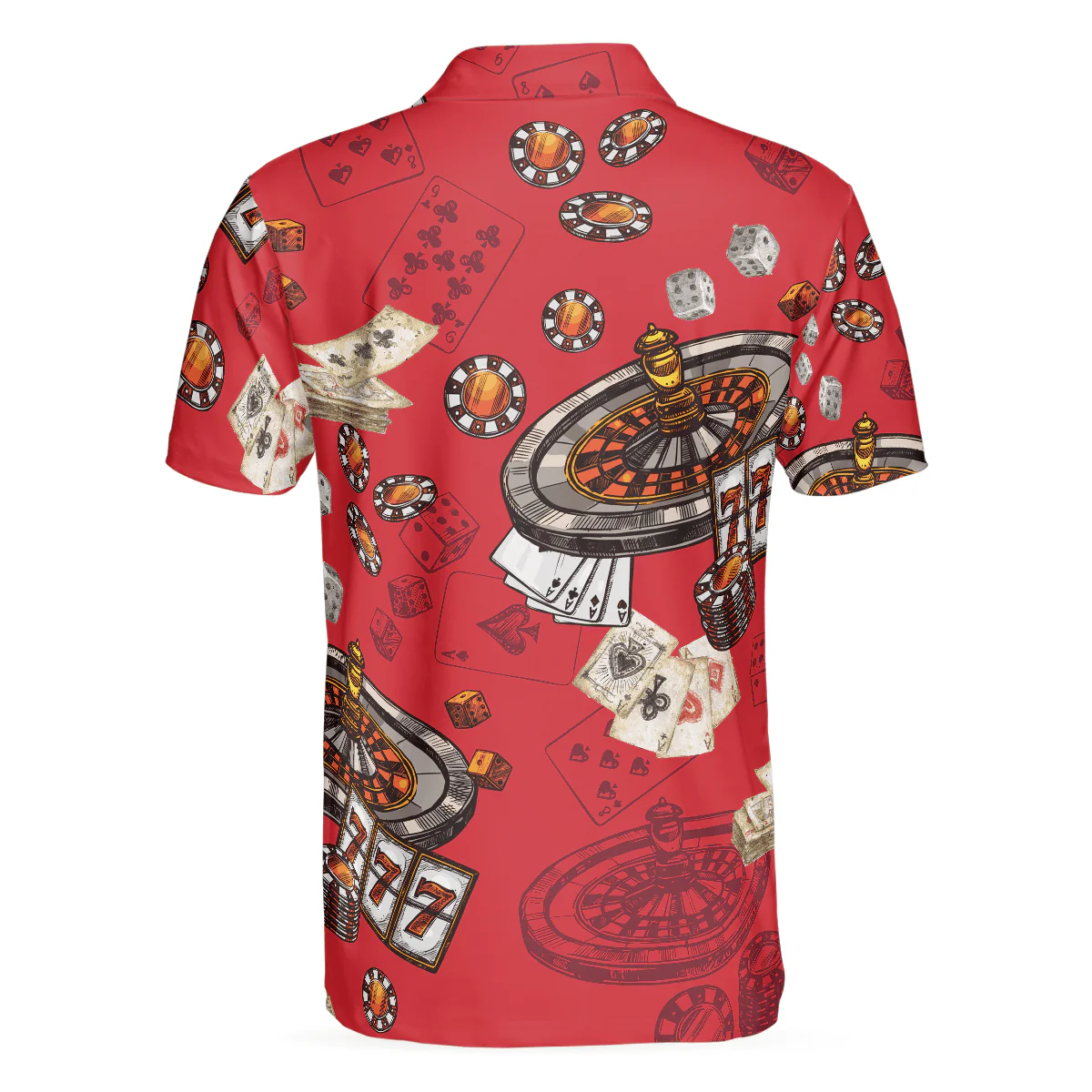 Casino Pattern Red Short Sleeve Polo Shirt, Roulette Wheel Polo Shirt, Best Casino Shirt For Men - Image 3
