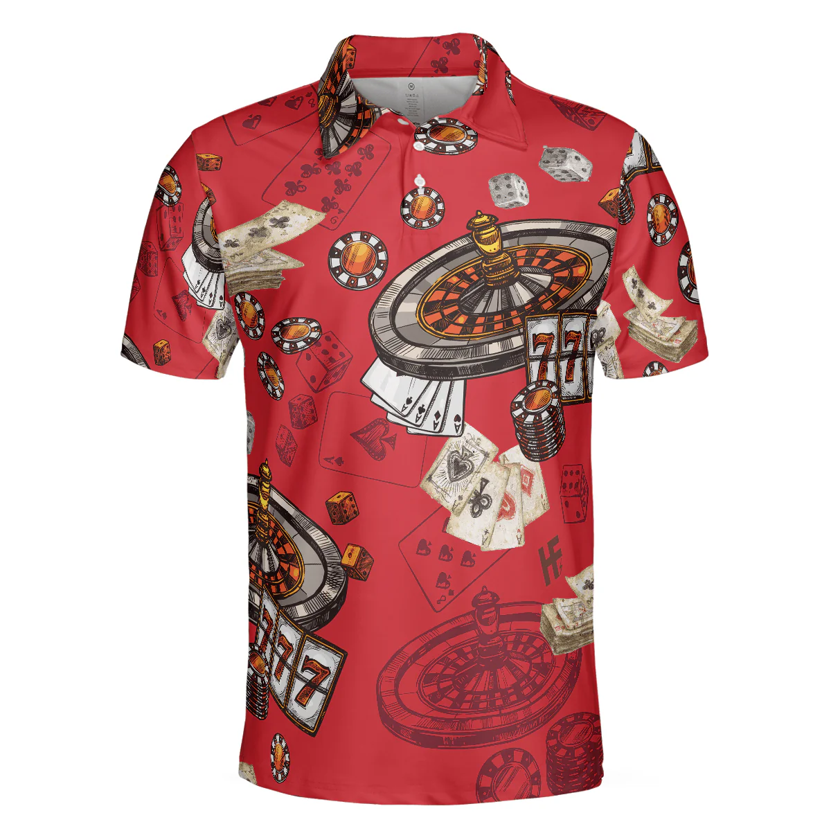 Casino Pattern Red Short Sleeve Polo Shirt, Roulette Wheel Polo Shirt, Best Casino Shirt For Men - Image 4