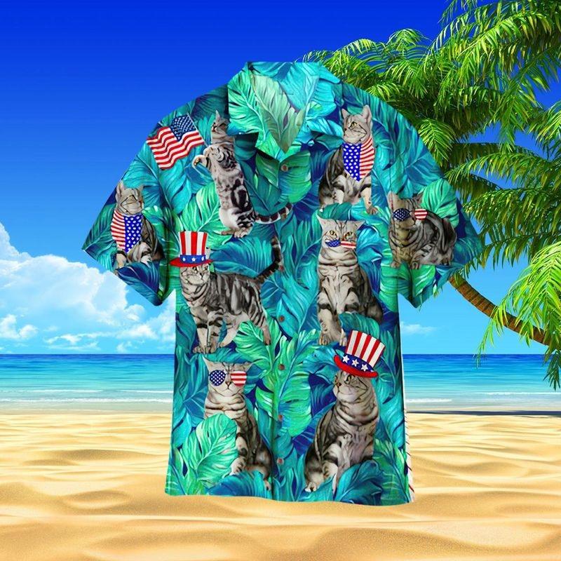 Cat Aloha Hawaiian Shirt - 4th Of July Hawaiian Shirt, US flag Hawaiian Shirt For Men & Women, Cat Lover