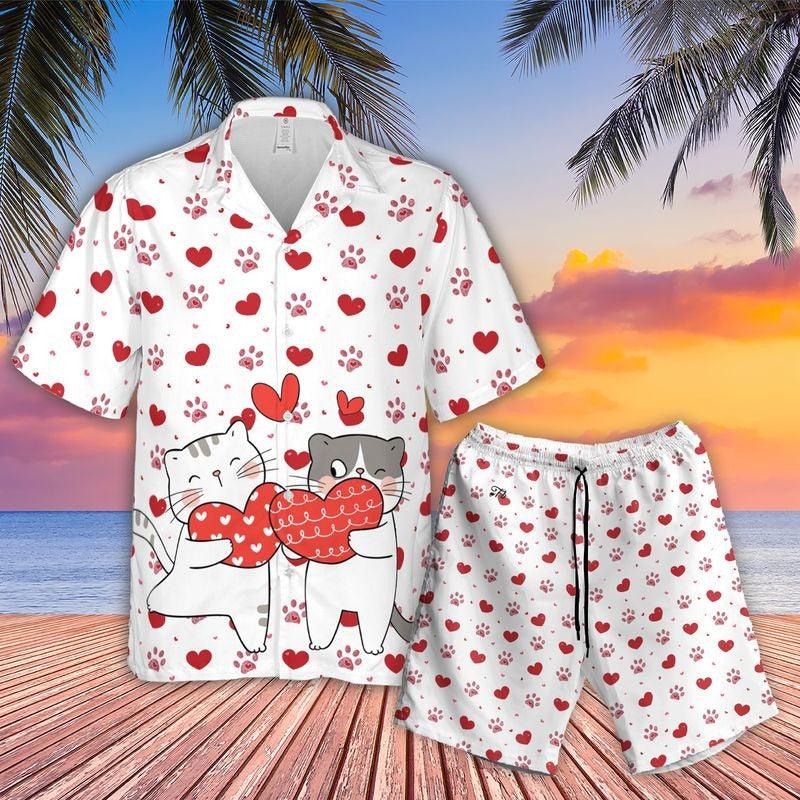 Cat Aloha Hawaiian Shirt - Cute Cartoon Cat Couple Hawaiian Shirt, Valentine Cat Couple Valentine Hawaiian Shirt For Men & Women, Cat Lover - Image 2