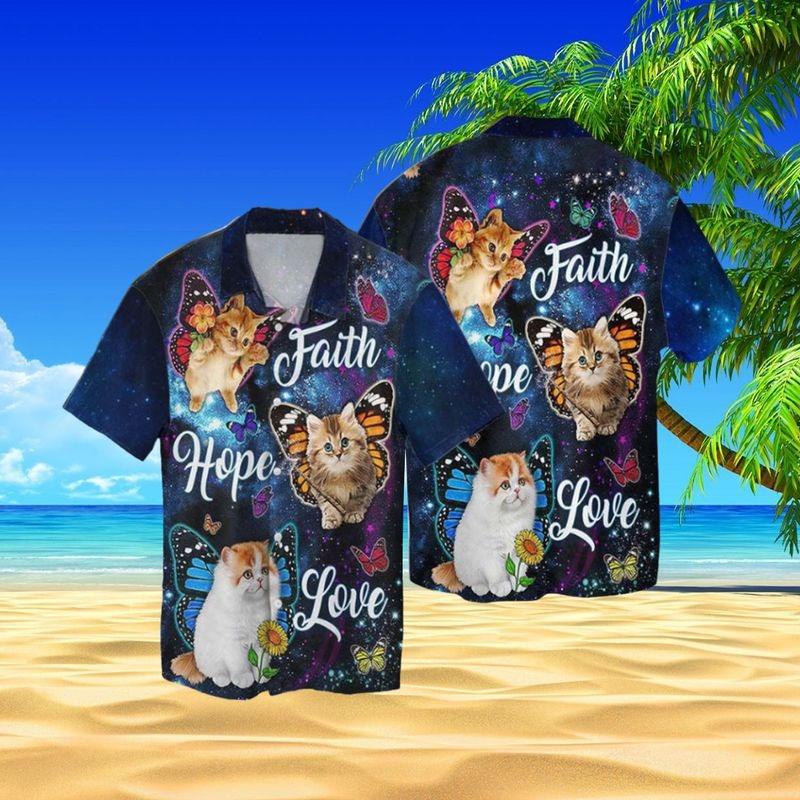 Cat Aloha Hawaiian Shirt - Faith Hope Love Cat Hawaiian Shirt, Cat Flying Hawaiian Shirt For Men & Women, Cat Lover