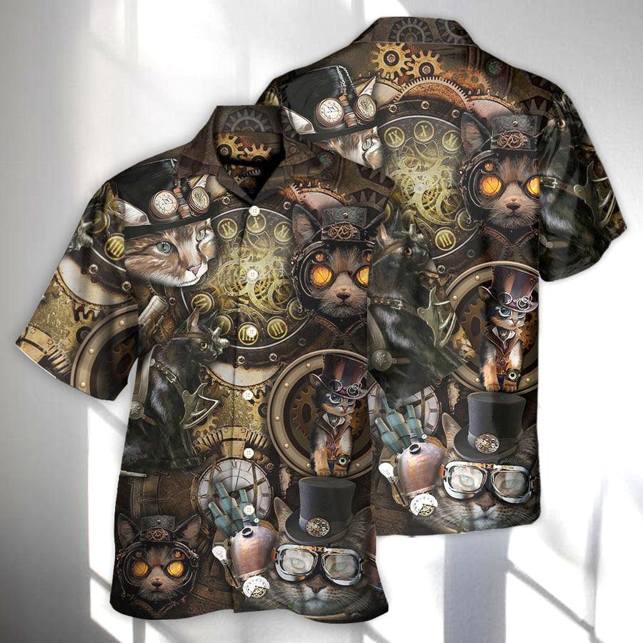 Cat Aloha Hawaiian Shirt For Summer, Cat Steampunk Art It's All About Magic Aloha Shirts, Best Colorful Cool Cat Hawaiian Shirts Outfit For Men Women, Friend, Cat Lovers - Image 3