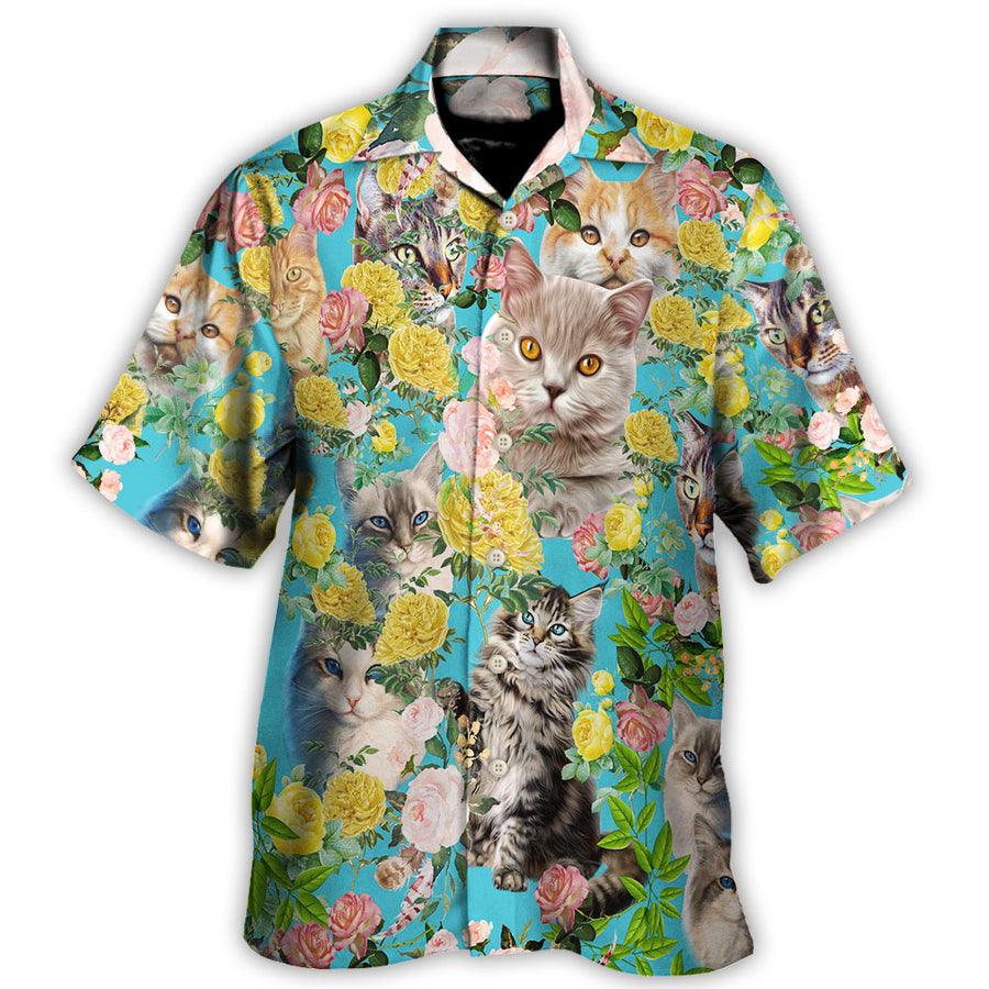 Cat Aloha Hawaiian Shirt For Summer, Cat With Flowers Aloha Shirts, Best Colorful Cat Hawaiian Shirts Outfit For Men Women, Friend, Team, Cat Lovers