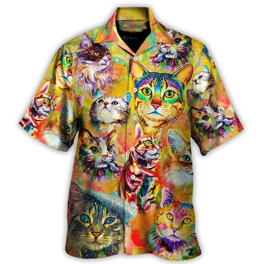 Cat Aloha Hawaiian Shirts For Summer, Cat Funny Lover Cat Colorful Painting Art Style - Perfect Gift For Men Women, Friend, Cat Lovers