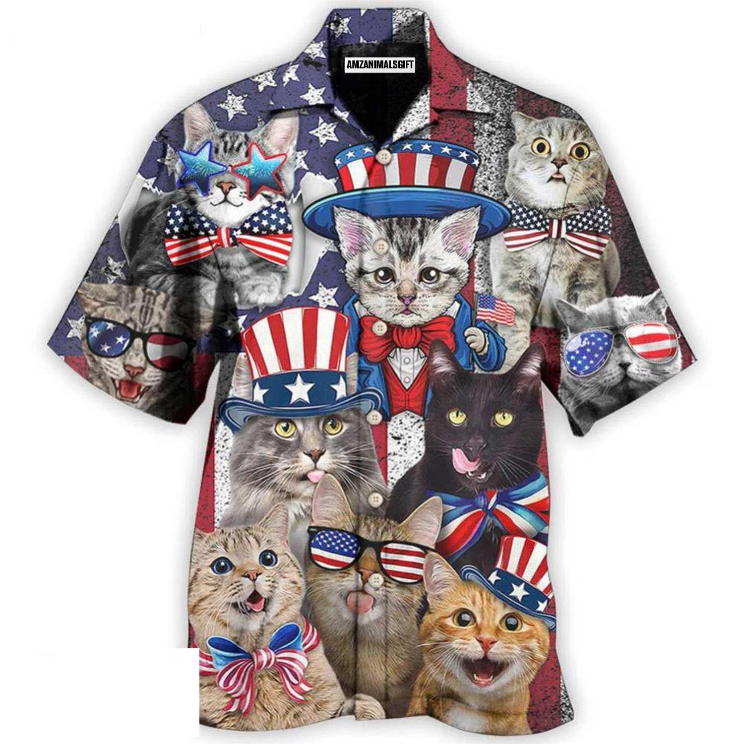 Cat Aloha Hawaiian Shirts For Summer, Cat Independence Day Funny Hawaiian Shirt For Men Women, Gift For Cat Lovers, Fourth Of July Party, 4th of July - Image 2