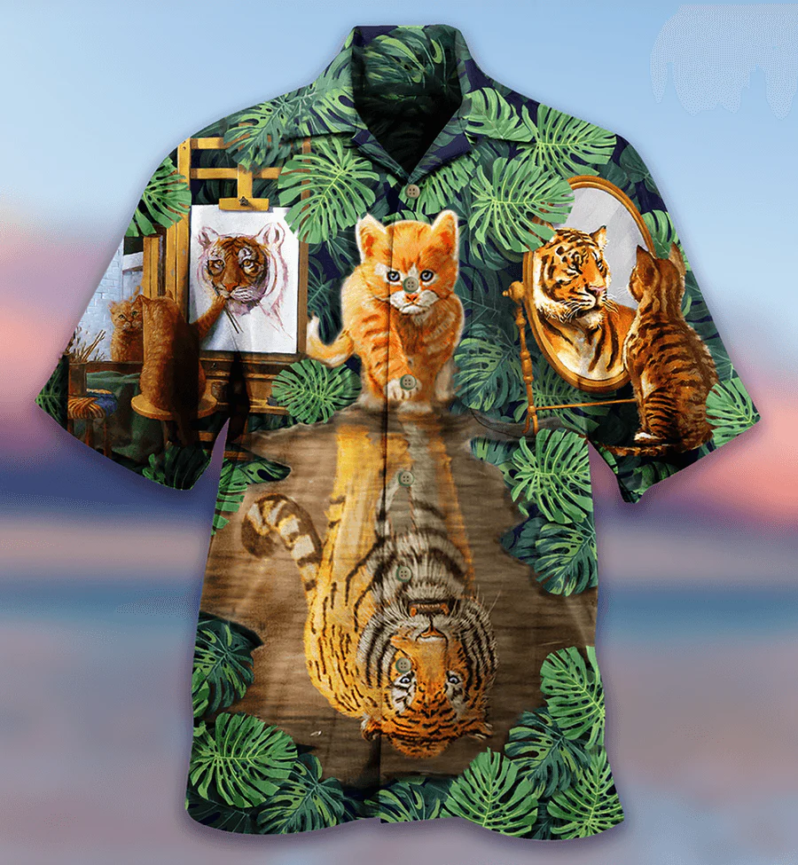Cat And Tiger Hawaiian Shirt For Summer, Monstera Leaves, Best Colorful Cool Cat Hawaiian Shirts Outfit For Men Women, Friend, Team, Cat Lover