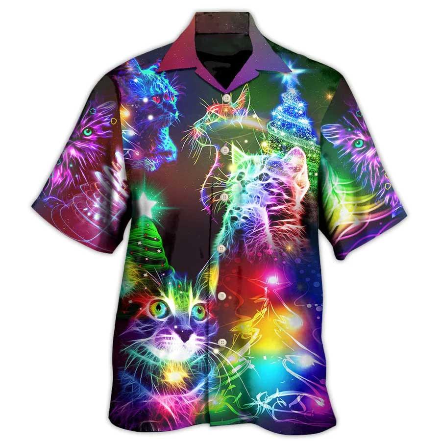 Cat Christmas Hawaiian Shirt For Summer, Best Colorful Cat Hawaiian Shirts Outfit For Men Women, Friend, Cat Lovers