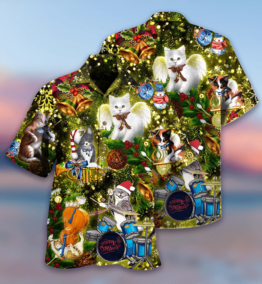 Cat Christmas Hawaiian Shirt For Summer, Cat Angel, Best Cool Cat Hawaiian Shirts Outfit For Men Women, Friend, Team, Cat Lover - Image 3