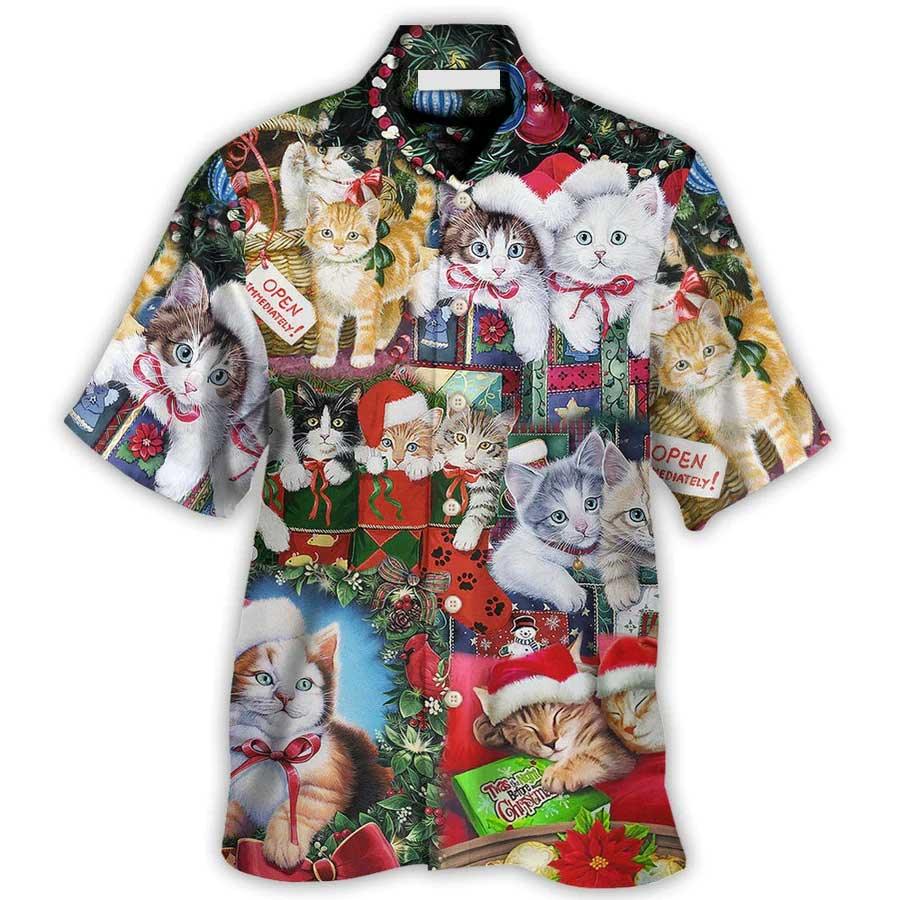 Cat Christmas Hawaiian Shirt For Summer, Christmas Tree Merry Xmas, Best Colorful Cool Cat Hawaiian Shirts Outfit For Men Women, Friend, Team, Cat Lovers