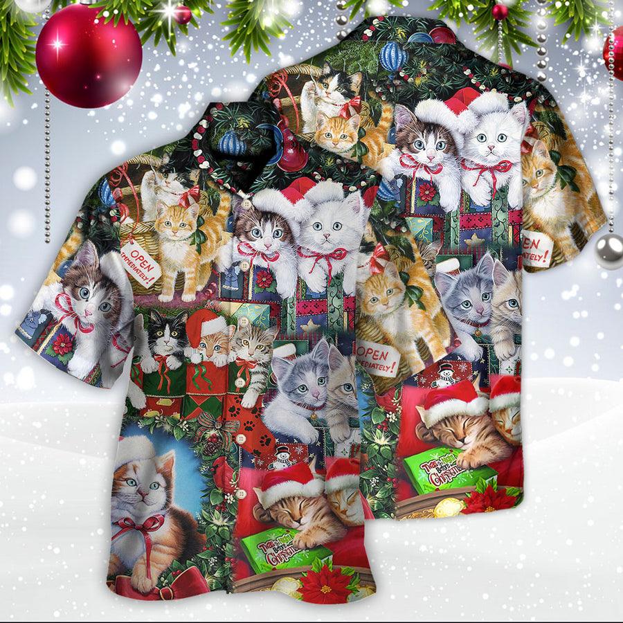 Cat Christmas Hawaiian Shirt For Summer, Christmas Tree Merry Xmas, Best Colorful Cool Cat Hawaiian Shirts Outfit For Men Women, Friend, Team, Cat Lovers - Image 3